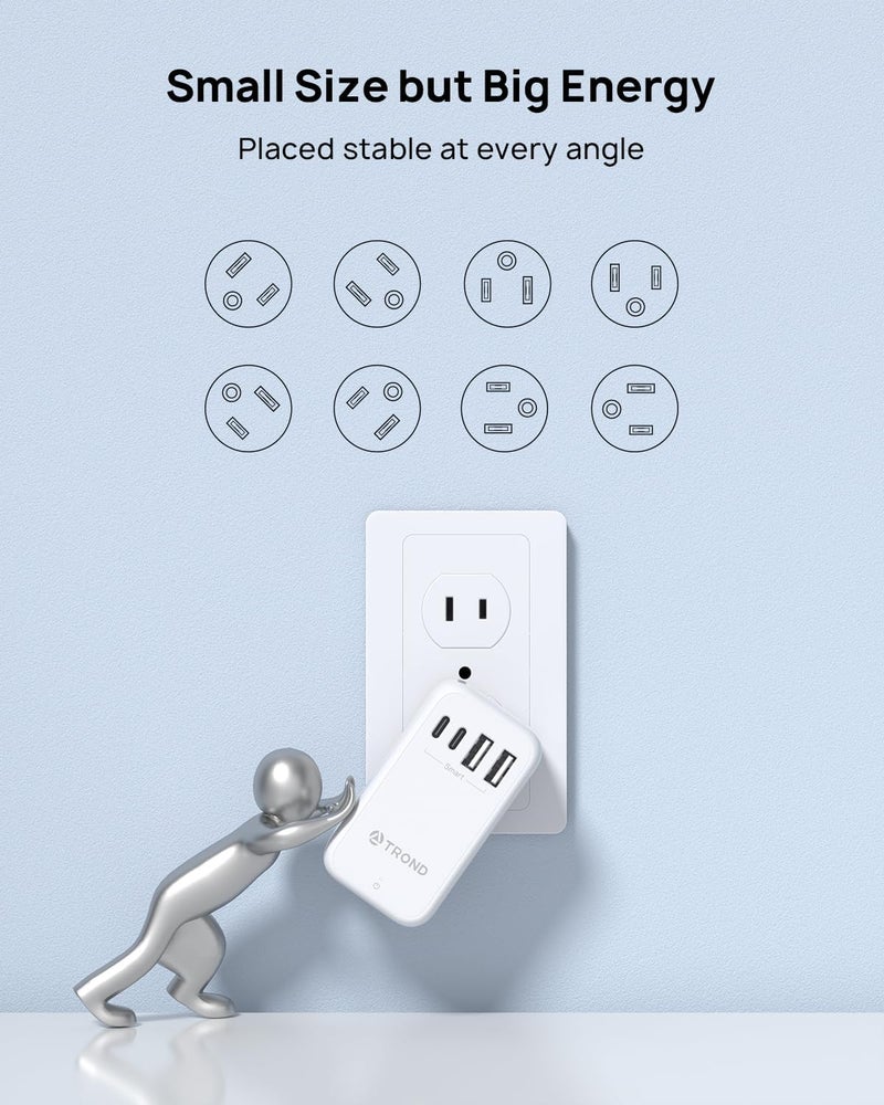 TROND 3 to 2 Prong Adapter with 360° Rotating Plug, 2 Prong Outlet Extender with 3 AC and 4 USB Ports, US to Japan Plug Adapter, Wall Outlet Splitter for Travel, Home, Cruise Essentials - Image 5